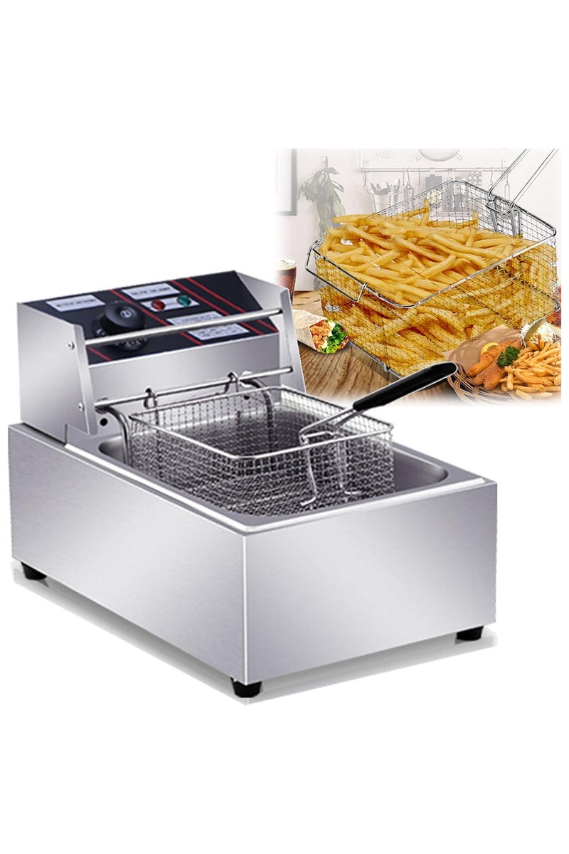 بريمو بلس مقلاة كهربائية تجارية عميقة، خزان زيت واحد بسعة 10 لتر، تحكم في درجة الحرارة، مع مقبض أمان ونافذة عرض، طلاء من الفولاذ المقاوم للصدأ، فضي - Image 4