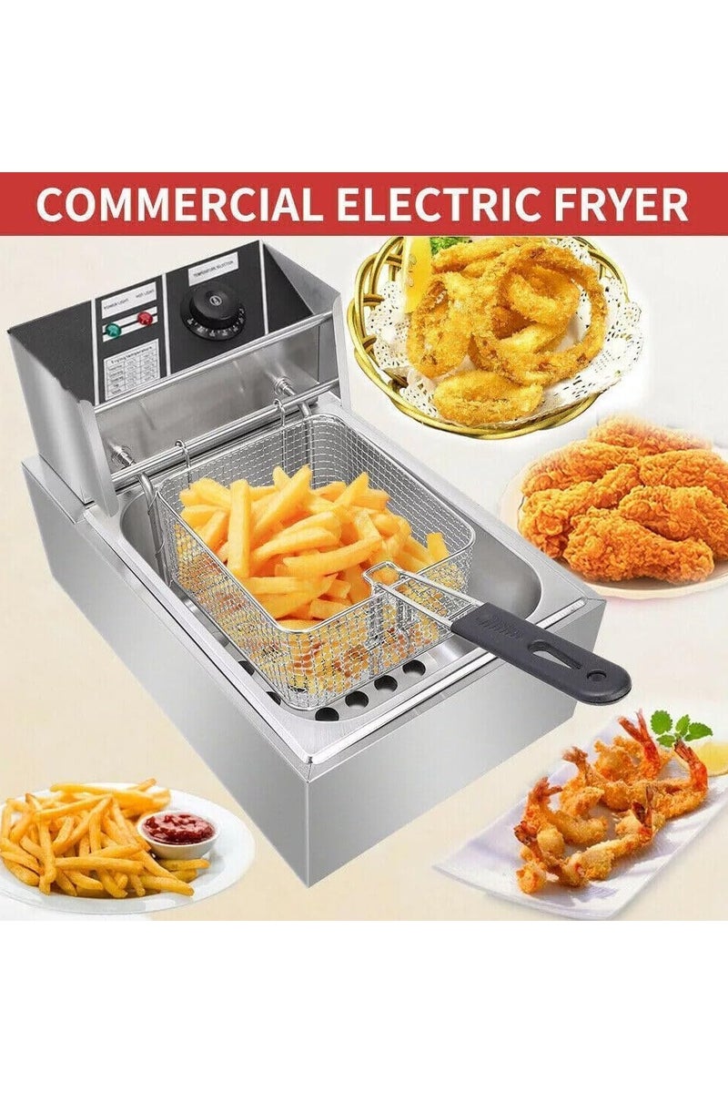 بريمو بلس مقلاة كهربائية تجارية عميقة، خزان زيت واحد بسعة 10 لتر، تحكم في درجة الحرارة، مع مقبض أمان ونافذة عرض، طلاء من الفولاذ المقاوم للصدأ، فضي - Image 5