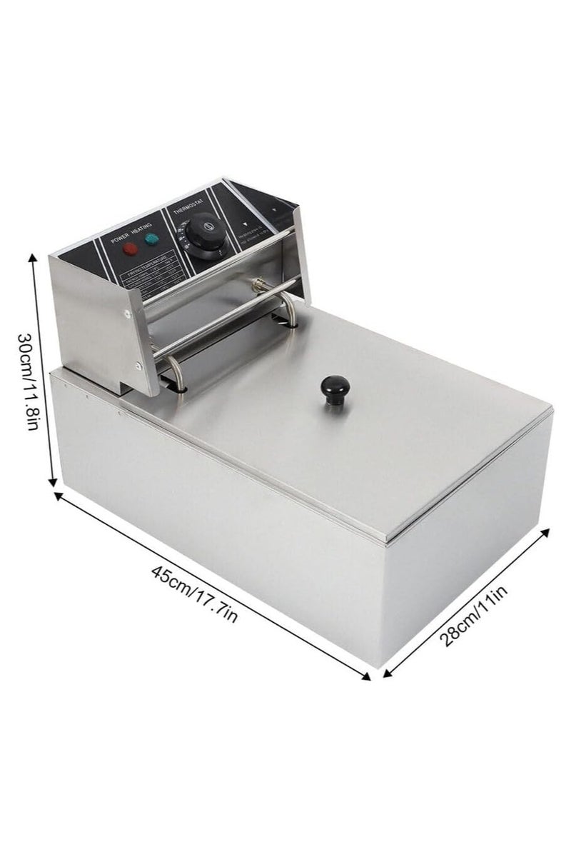 بريمو بلس مقلاة كهربائية تجارية عميقة، خزان زيت واحد بسعة 10 لتر، تحكم في درجة الحرارة، مع مقبض أمان ونافذة عرض، طلاء من الفولاذ المقاوم للصدأ، فضي - Image 3