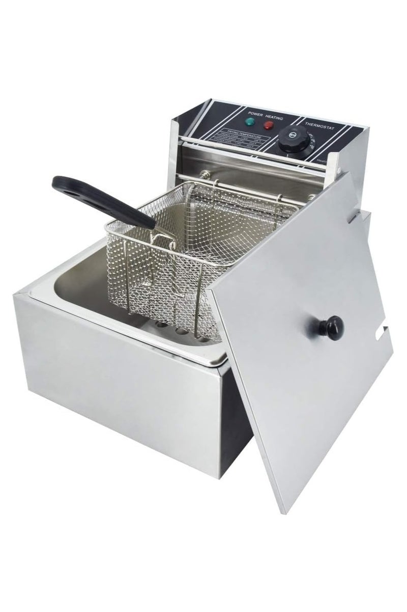بريمو بلس مقلاة كهربائية تجارية عميقة، خزان زيت واحد بسعة 10 لتر، تحكم في درجة الحرارة، مع مقبض أمان ونافذة عرض، طلاء من الفولاذ المقاوم للصدأ، فضي - Image 1
