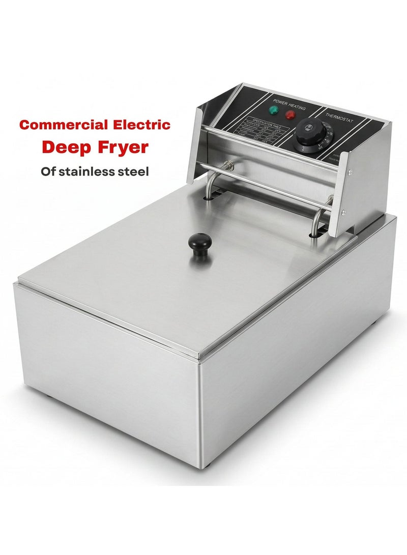 PRIMO PLUS Commercial Electric Deep Fryer, 6 Liter Single Oil Tank, Adjustable Temperature Control, With Safety Handle And Viewing Window, Stainless Steel Non-Stick Coating, Silver - Image 5