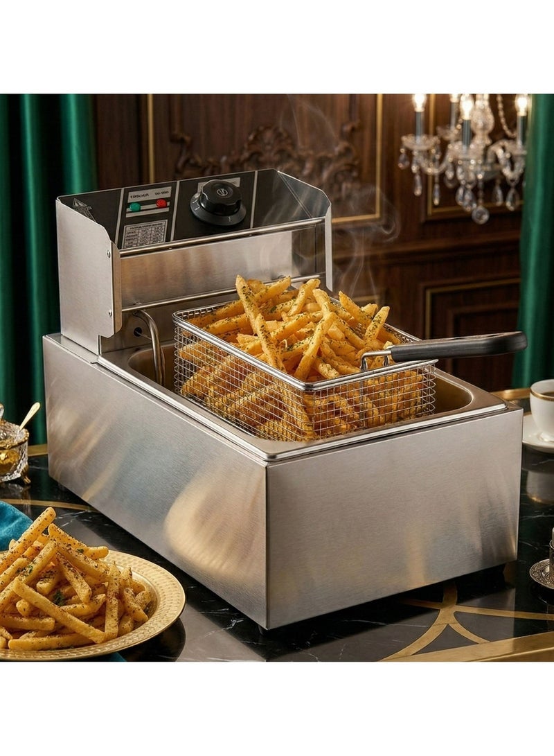 PRIMO PLUS Commercial Electric Deep Fryer, 6 Liter Single Oil Tank, Adjustable Temperature Control, With Safety Handle And Viewing Window, Stainless Steel Non-Stick Coating, Silver - Image 2