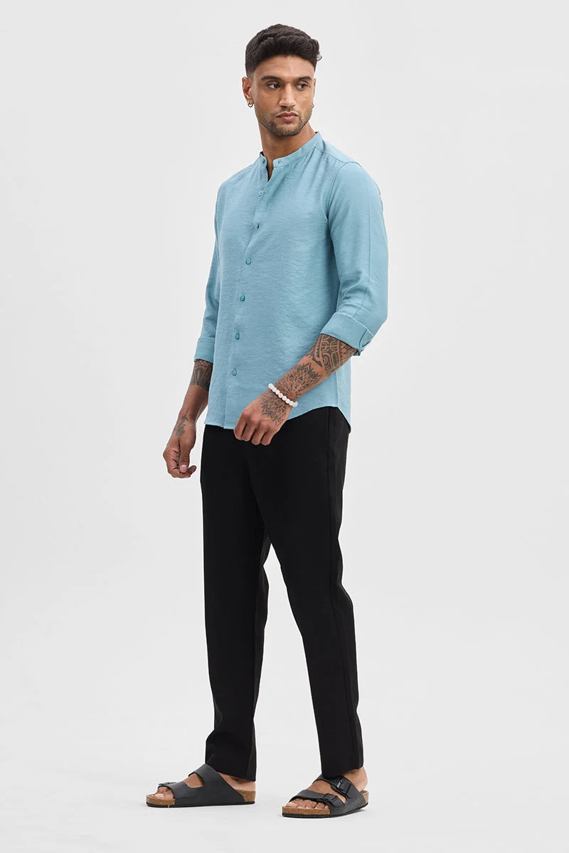 سنيتش Light Blue Textured Long Sleeve Slim Fit Casual Shirt
