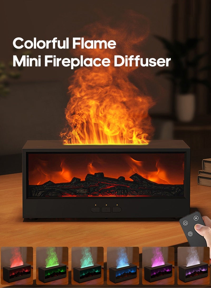 Mini Fireplace Aroma Diffuser 150ml, 7-Color LED Flame Effect, Ultra Quiet Humidifier with Remote Control & Timer (1/3/5h), Waterless Auto-Off – Black - Image 2