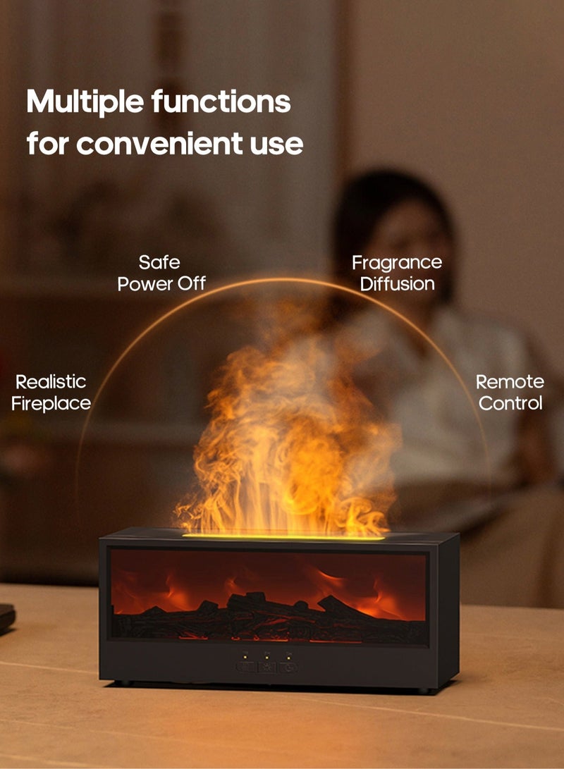 Mini Fireplace Aroma Diffuser 150ml, 7-Color LED Flame Effect, Ultra Quiet Humidifier with Remote Control & Timer (1/3/5h), Waterless Auto-Off – Black - Image 3