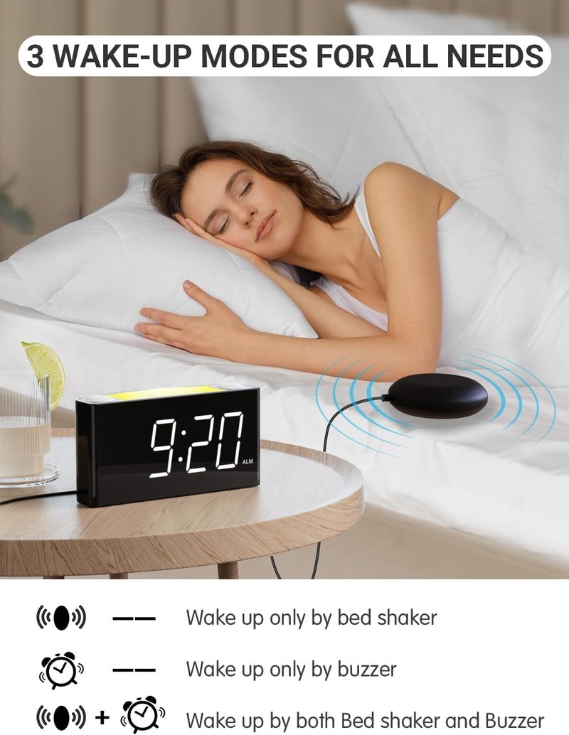 PPLEE Vibrating Alarm Clock, Loud Alarm Clock for Heavy Sleepers Hearing Impaired Deaf Teens,Bed Shaker Alarm Clocks for Bedrooms,5 dimmable,7 Color Night Light,USB charging,Type-C Charger,Memory Alarm - Image 3