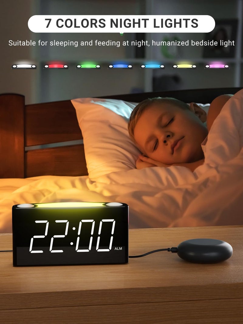 PPLEE Vibrating Alarm Clock, Loud Alarm Clock for Heavy Sleepers Hearing Impaired Deaf Teens,Bed Shaker Alarm Clocks for Bedrooms,5 dimmable,7 Color Night Light,USB charging,Type-C Charger,Memory Alarm - Image 5