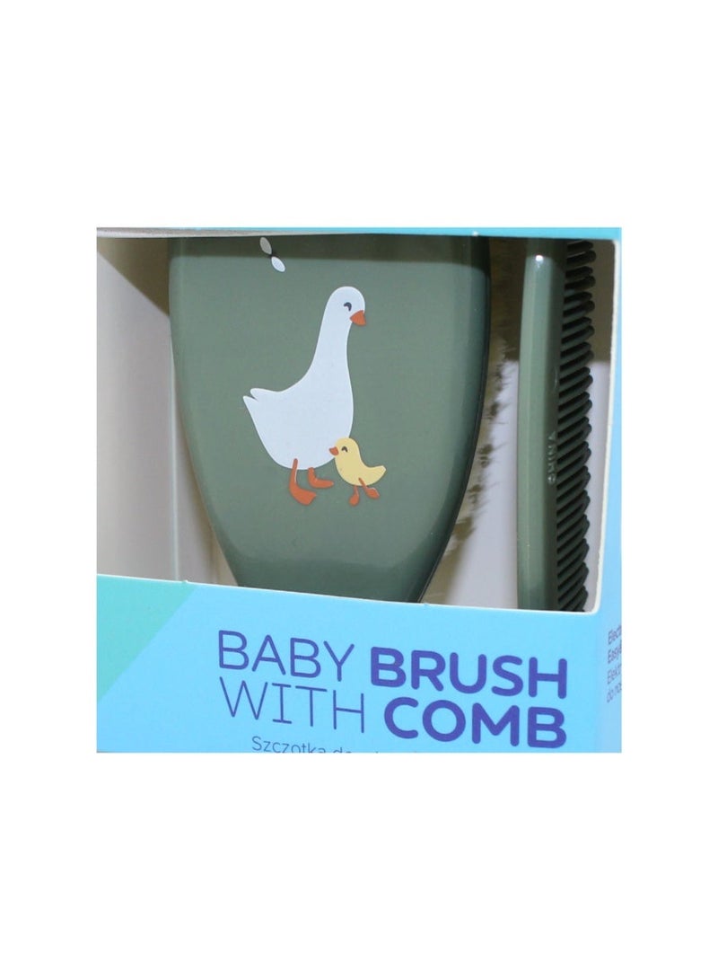 True Canpol Babies Soft Hair Brush and Comb – Olive with Goose Print - Image 3