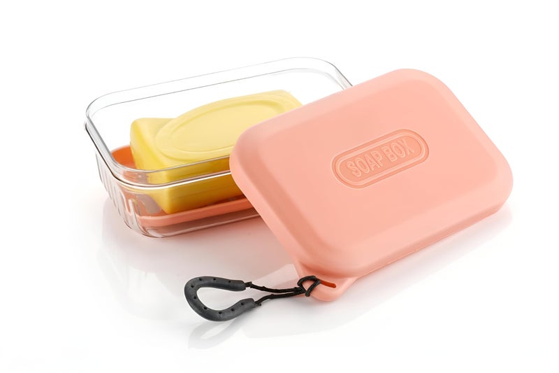 Qshare Plastic Travel Soap Container Box With Lid - Portable Waterproof Soap Holder - Leak-proof For Travel, Camping, Outdoor & Bathroom - Transparent Soap Box With Draining Soap Holder (Pink, 1Piece) - Image 1