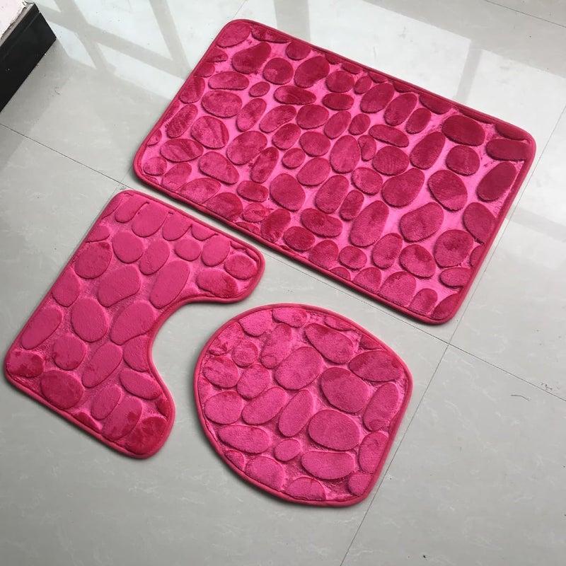 1Pcs European-Style Bathroom Toilet Three-Piece Set, Toilet Three-Piece Set Toilet Pads Clean and Reuse Water Absorbent Bathroom Mat for Shower (red) D - Image 5