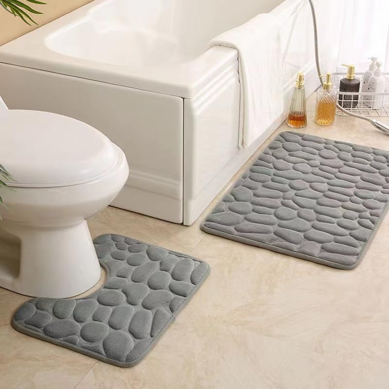 1Pcs European-Style Bathroom Toilet Three-Piece Set, Toilet Three-Piece Set Toilet Pads Clean and Reuse Water Absorbent Bathroom Mat for Shower (red) D - Image 2