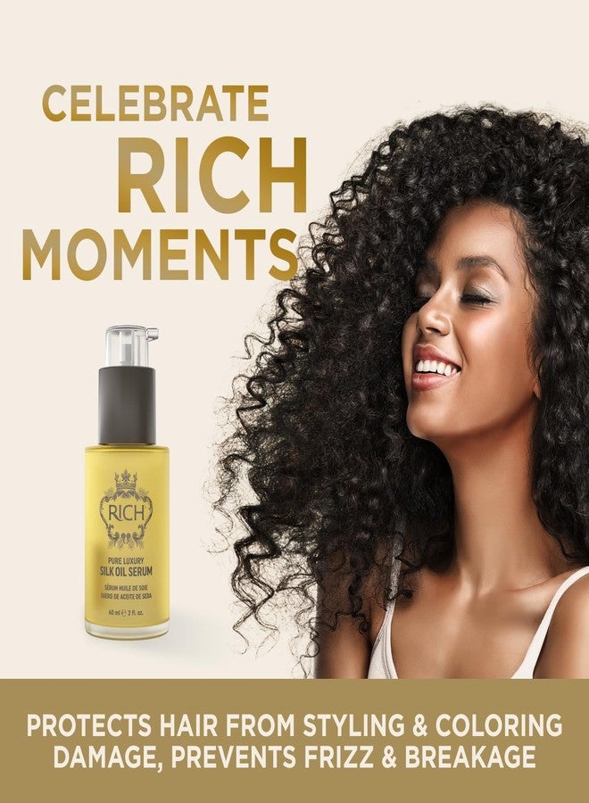 RICH Pure Luxury Silk Oil Serum with Organic Jojoba & Sweet Almond Oil for All Hair Types - Moisturizing & Smoothing - Protects Hair from Styling & Coloring Damages, Prevents Frizz & Breakage - 2 Oz - Image 2