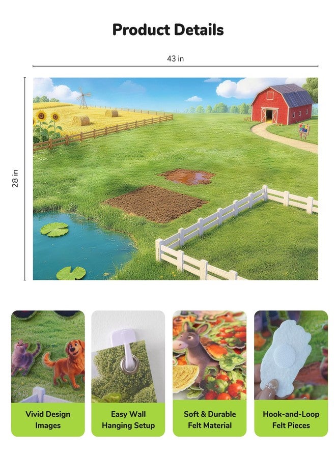 CHEFAN Farm Animals Felt Story Board Set 58 PCS, 3.5FT Interactive Storytelling Early Learning Play Kit Wall Hanging for Kids Children, Preschool Farmhouse Barnyard Busy Board Toys for Ages 2-4 - Image 2
