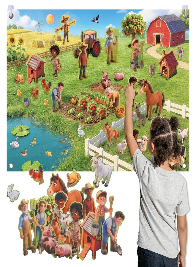 CHEFAN Farm Animals Felt Story Board Set 58 PCS, 3.5FT Interactive Storytelling Early Learning Play Kit Wall Hanging for Kids Children, Preschool Farmhouse Barnyard Busy Board Toys for Ages 2-4 - Image 1