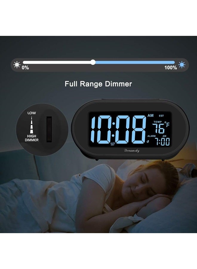 DreamSky Auto Set Alarm Clock for Bedroom, Digital Desk Clock with 0-100% Dimmable Brightness Dimmer, Auto DST, Date, Temperature, USB Ports, Snooze, Electric Bedside Clock Nightstand - Image 4