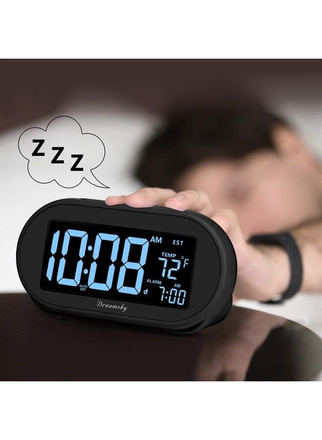 DreamSky Auto Set Alarm Clock for Bedroom, Digital Desk Clock with 0-100% Dimmable Brightness Dimmer, Auto DST, Date, Temperature, USB Ports, Snooze, Electric Bedside Clock Nightstand - Image 5