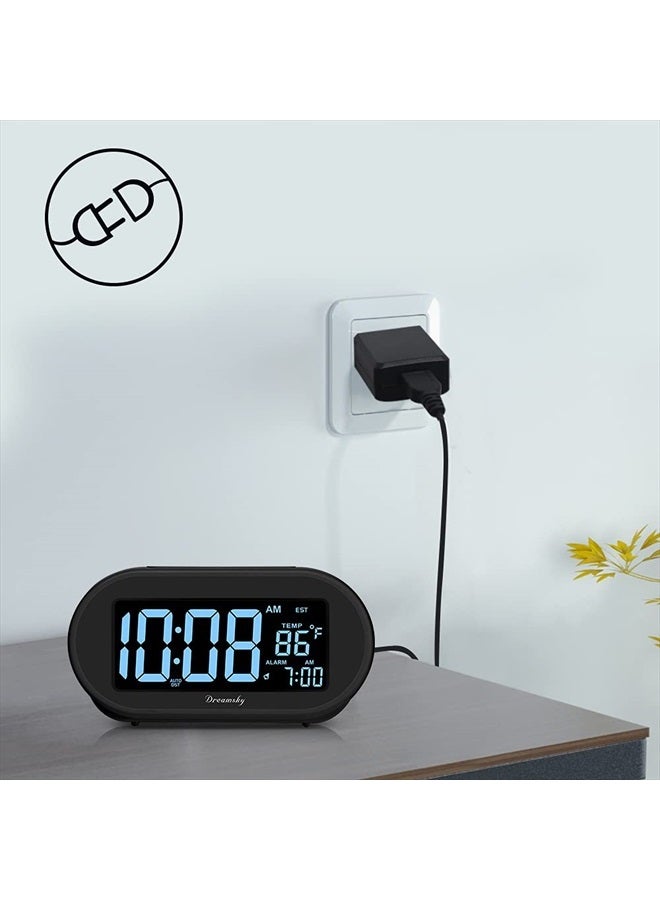 DreamSky Auto Set Alarm Clock for Bedroom, Digital Desk Clock with 0-100% Dimmable Brightness Dimmer, Auto DST, Date, Temperature, USB Ports, Snooze, Electric Bedside Clock Nightstand - Image 2
