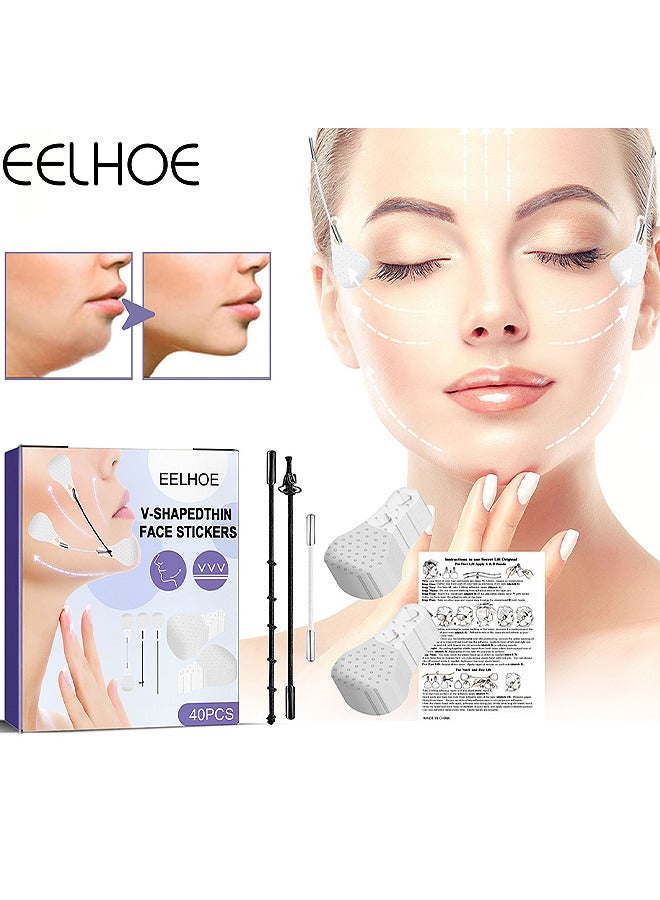إيلهو 40 قطعة V-Shapedthin ملصقات الوجه ، شريط رفع الوجه ، شريط وجه غير مرئي رفيع للغاية مع حبال رفع مرنة ، تشديد الجلد وإخفاء تجاعيد الوجه والرقبة رفع الجلد المترهل - Image 1