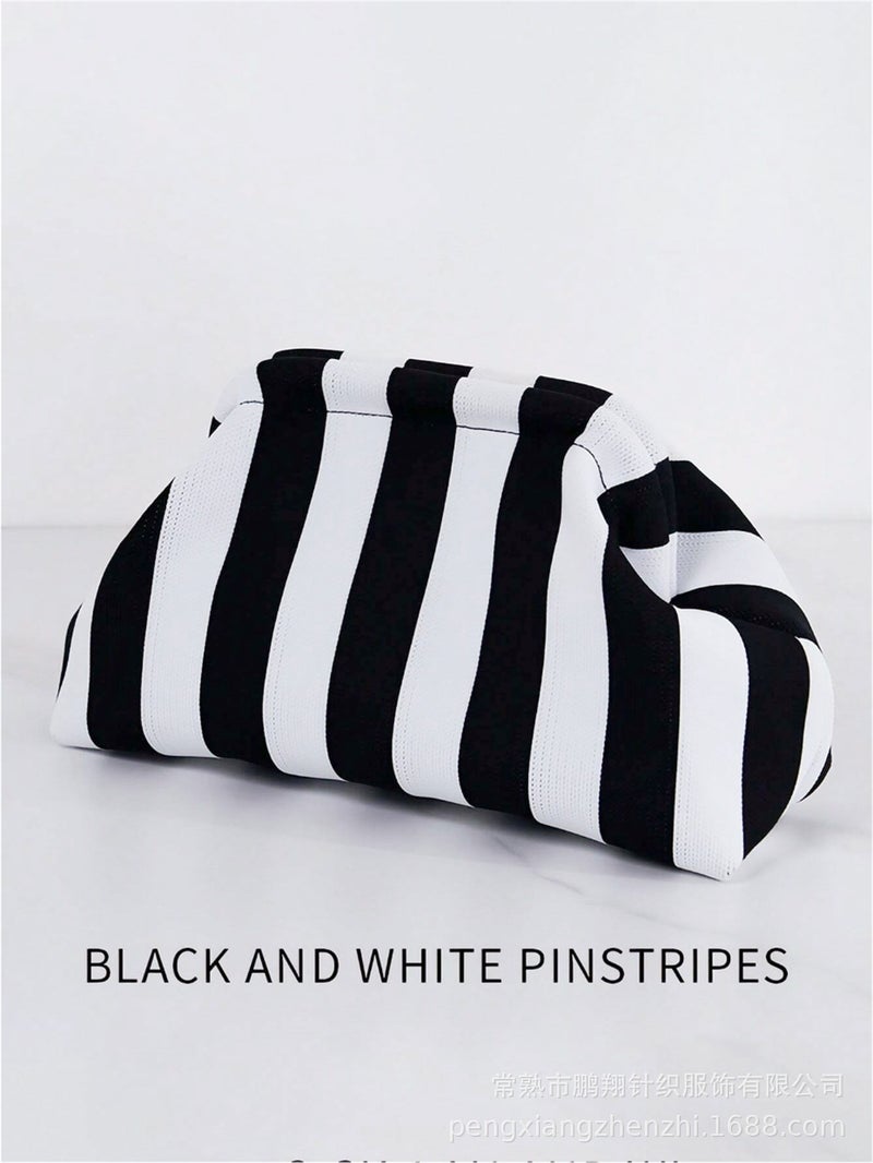 Knitted Striped Cloud Clutch Bag, Large Capacity, Daily Use, Contrast Color, Women's Handbag - Image 2