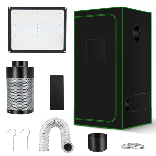MELONFARM Grow Tent Complete System 2x2, Schedule Full Spectrum 100W LED Grow Light & Grow Tent Kit 24"x24"x48", 4" Adjustable Ventilation Kit, Noise-reducing Rubber Duct Connector - Image 1