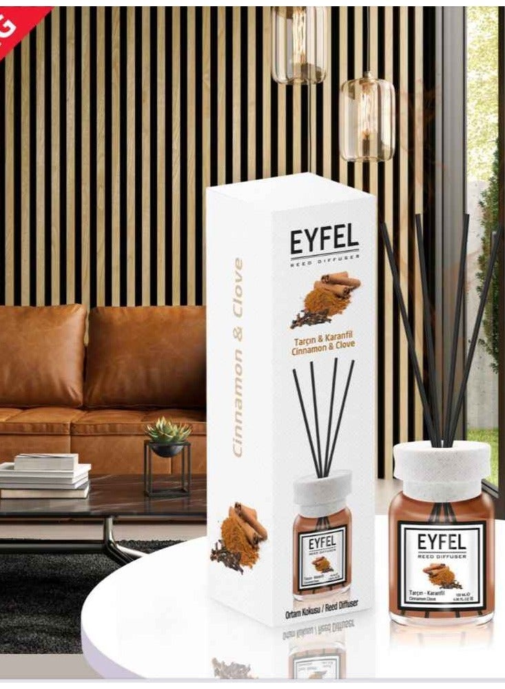 eyfel eau de parfum EYFEL Reed Diffusers للمنزل - مجموعة ناشر قصب القرفة والقرنفل، 4.05 أونصة سائلة، عصي ناشر الزيت، ناشر الحمام، ناشر قصب الزيت، أعواد معطرة، أعواد ناشر الزيت - Image 1