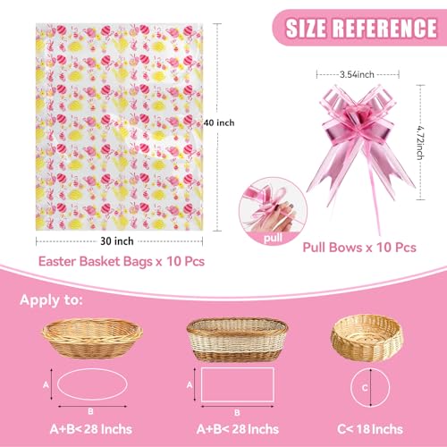 SUREHOME Cellophane Bags for Gift Baskets Set Of 10 30 x 40 Inch Clear Gift Bags with Pull Bow Bunny Shrink Wrap Bags for Gift Basket Wrapping Plastic Cello Easter Basket Bag Large Cellophane Bag - Image 2