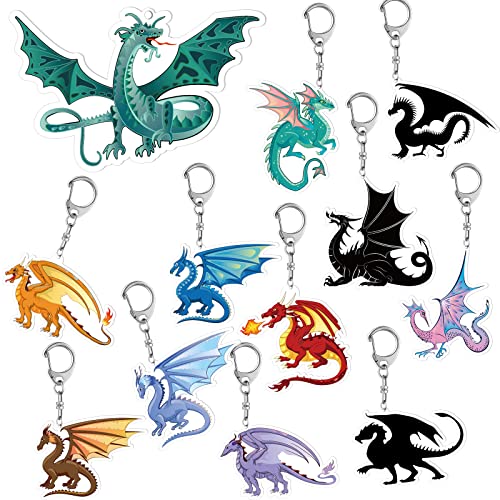 Nosiny 12 Pcs 2.4 Inch Acrylic Dragon Keychain for Kids Dragon Party Favor Dinosaur Key Rings for Handbag Wallet Jewelry Gift - Image 1