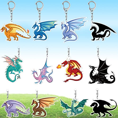 Nosiny 12 Pcs 2.4 Inch Acrylic Dragon Keychain for Kids Dragon Party Favor Dinosaur Key Rings for Handbag Wallet Jewelry Gift - Image 4