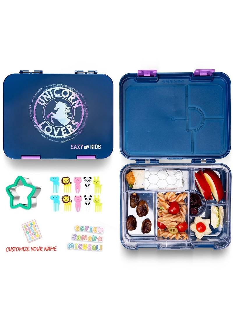 Eazy Kids Eazy Kids 6 To 4 Convertible Bento Lunch Box With Sandwich Cutter Set Unicorn Lover Blue  - Image 1