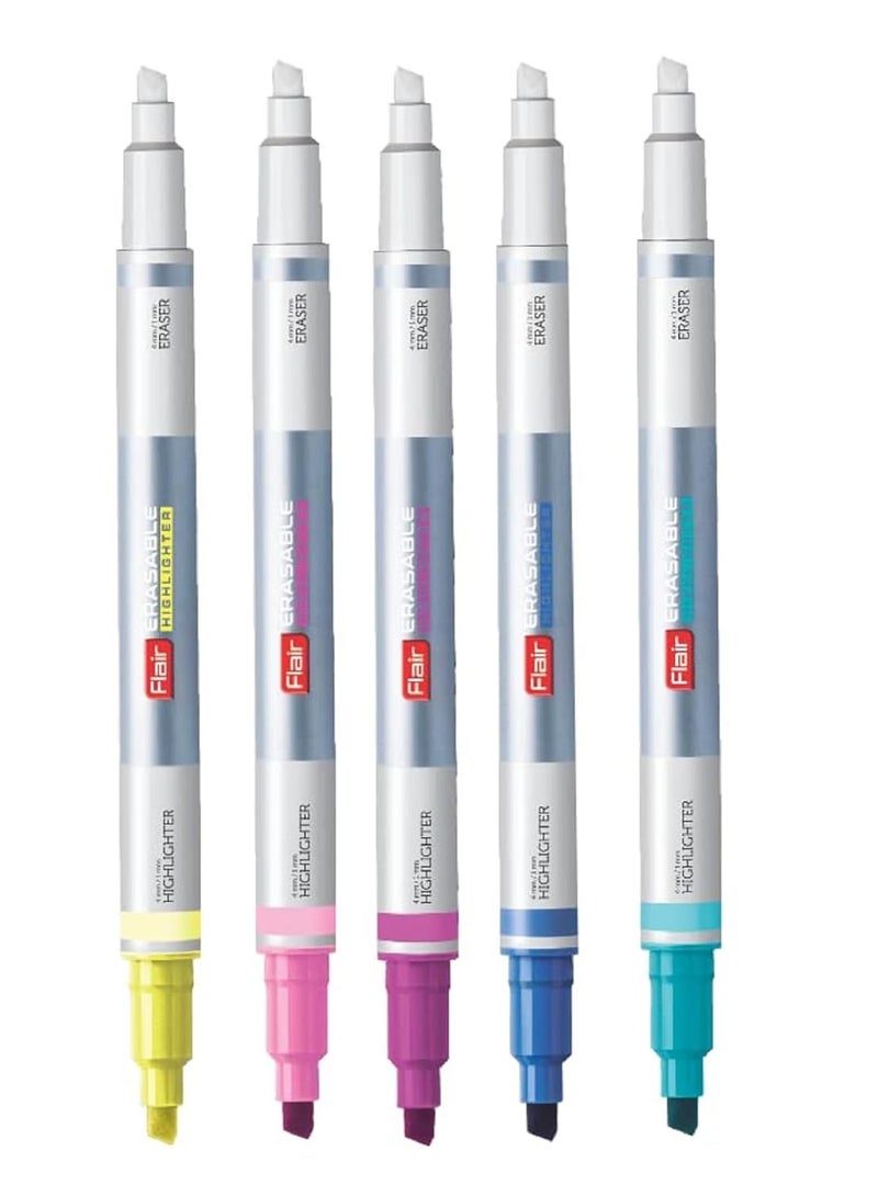 FLAIR Creative Series Erasable Chisel Point 1 to 4 mm Highlighter Blister Pack | Easily Erase What You Highlight | Non Toxic & Safe of Childrens | Set of 5 Different Shades - Image 1