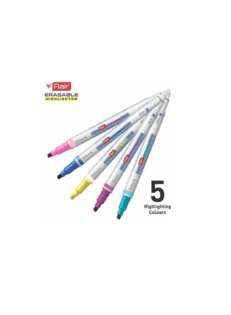 FLAIR Creative Series Erasable Chisel Point 1 to 4 mm Highlighter Blister Pack | Easily Erase What You Highlight | Non Toxic & Safe of Childrens | Set of 5 Different Shades - Image 3