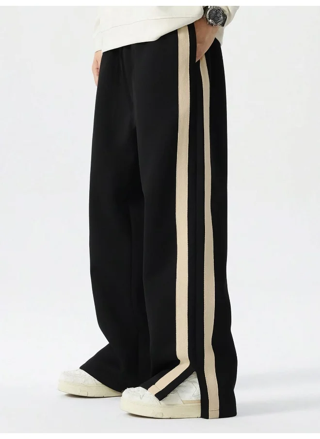 Maniac Maniac Mens ColorBlock Side Tap Black and Beige Color Baggy Fit Pant