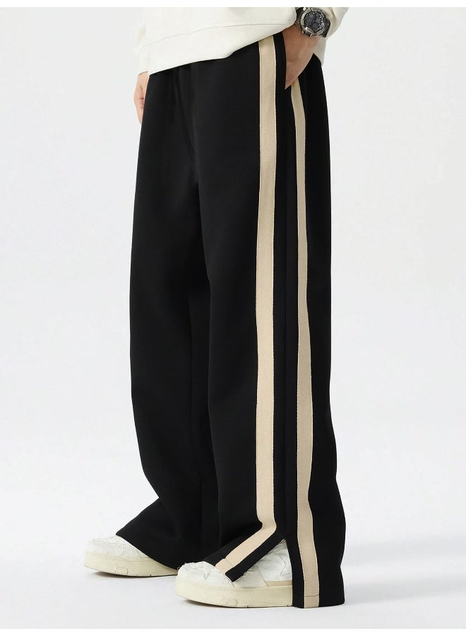 Maniac Maniac Mens ColorBlock Side Tap Black and Beige Color Baggy Fit Pant  - Image 1