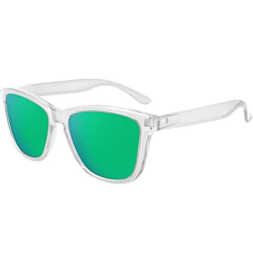 MEETSUN Polarized Sunglasses for Women Men Classic Retro Designer Style UV400 Protection (Clear Frame/Green Mirrored Lens, 54) - Image 2
