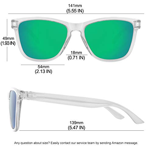 MEETSUN Polarized Sunglasses for Women Men Classic Retro Designer Style UV400 Protection (Clear Frame/Green Mirrored Lens, 54) - Image 4