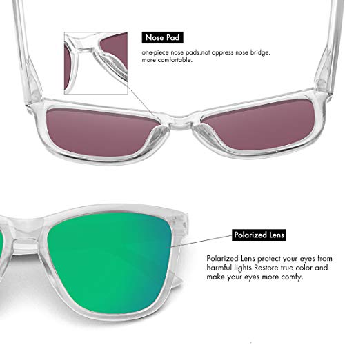 MEETSUN Polarized Sunglasses for Women Men Classic Retro Designer Style UV400 Protection (Clear Frame/Green Mirrored Lens, 54) - Image 5