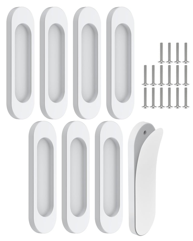 MeBantoo 8 Pack SelfStick Door Handles 4 Inch Aluminum Alloy Self Adhesive Flat Finger Pulls No Drill Cabinet Knobs for Drawer Sliding GlassBarnClosetBalcony Doors 8 White - Image 2