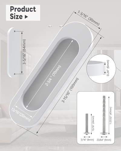 MeBantoo 8 Pack SelfStick Door Handles 4 Inch Aluminum Alloy Self Adhesive Flat Finger Pulls No Drill Cabinet Knobs for Drawer Sliding GlassBarnClosetBalcony Doors 8 White - Image 3