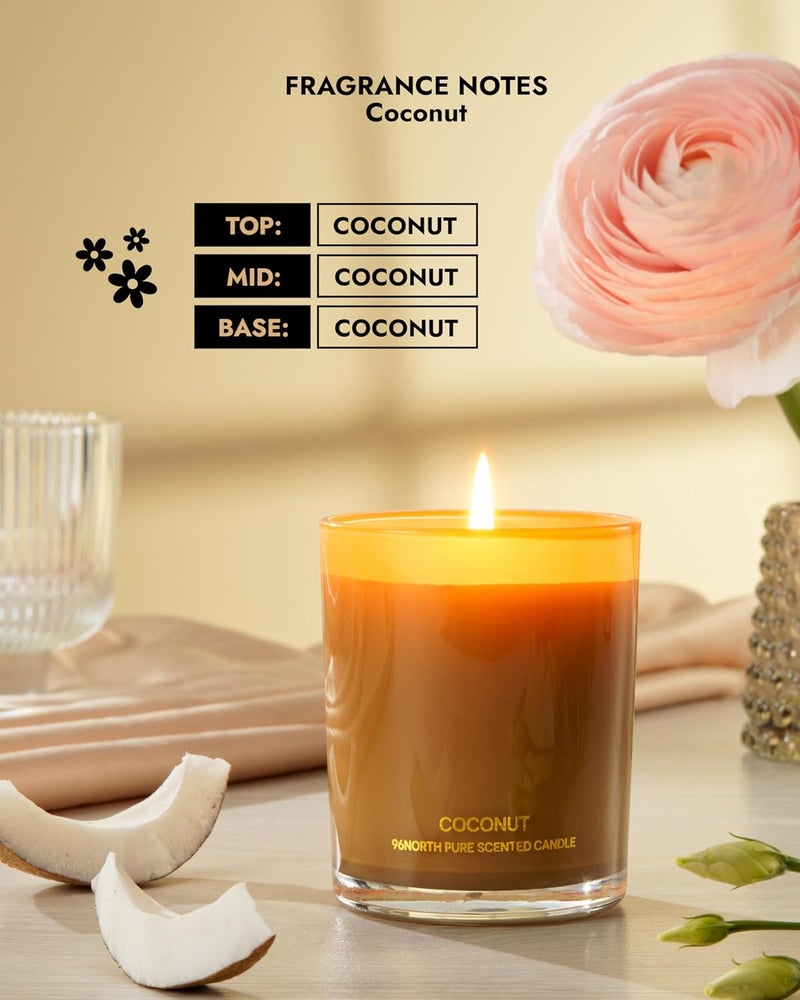 96NORTH | Pure Coconut Candle | 100% Natural Soy Wax | One Wick Jar Candle | Natural Fragrance Technology | Non Toxic | Up to 35 Hours Burning Time | Aromatherapy Gift for Men and Women - Image 2