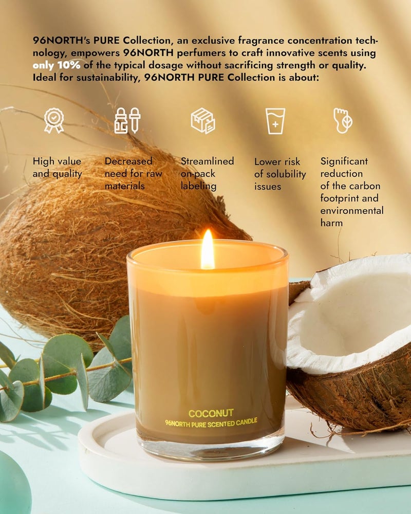 96NORTH | Pure Coconut Candle | 100% Natural Soy Wax | One Wick Jar Candle | Natural Fragrance Technology | Non Toxic | Up to 35 Hours Burning Time | Aromatherapy Gift for Men and Women - Image 3