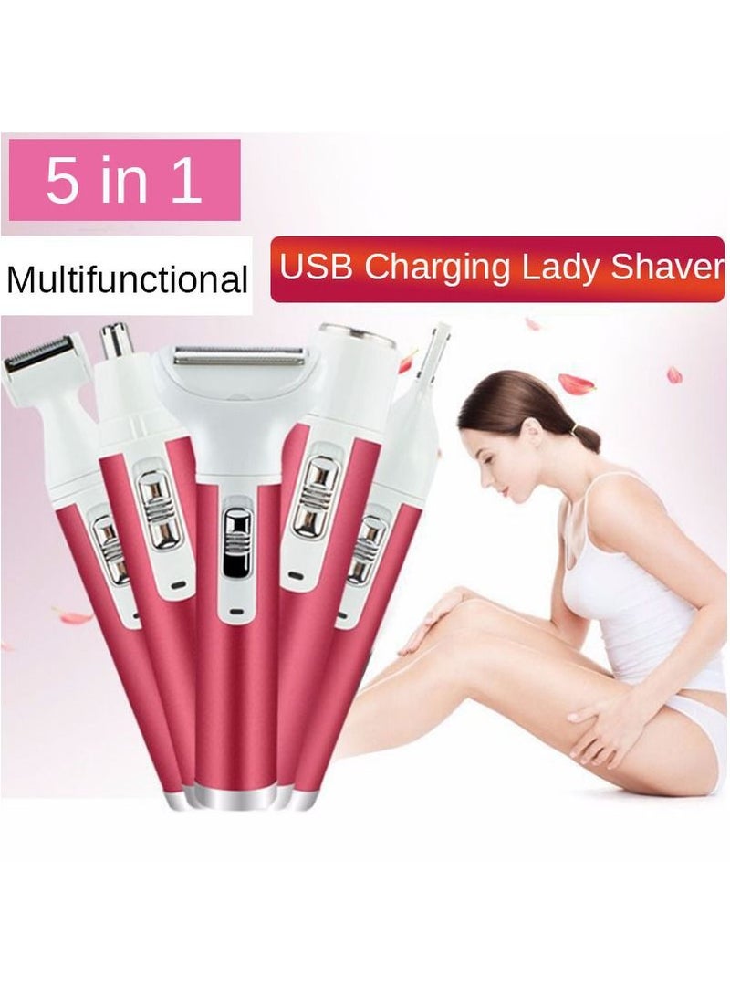 5 in 1 Women's Electric Shaver,Electric Painless Shaver for Women,Lady Razor,Rechargeable Epilator,Wet and Dry Shaver for Body/Legs/Arms/Armpit/Facial/Lips/Eyebrow/Nose Hair - Image 1