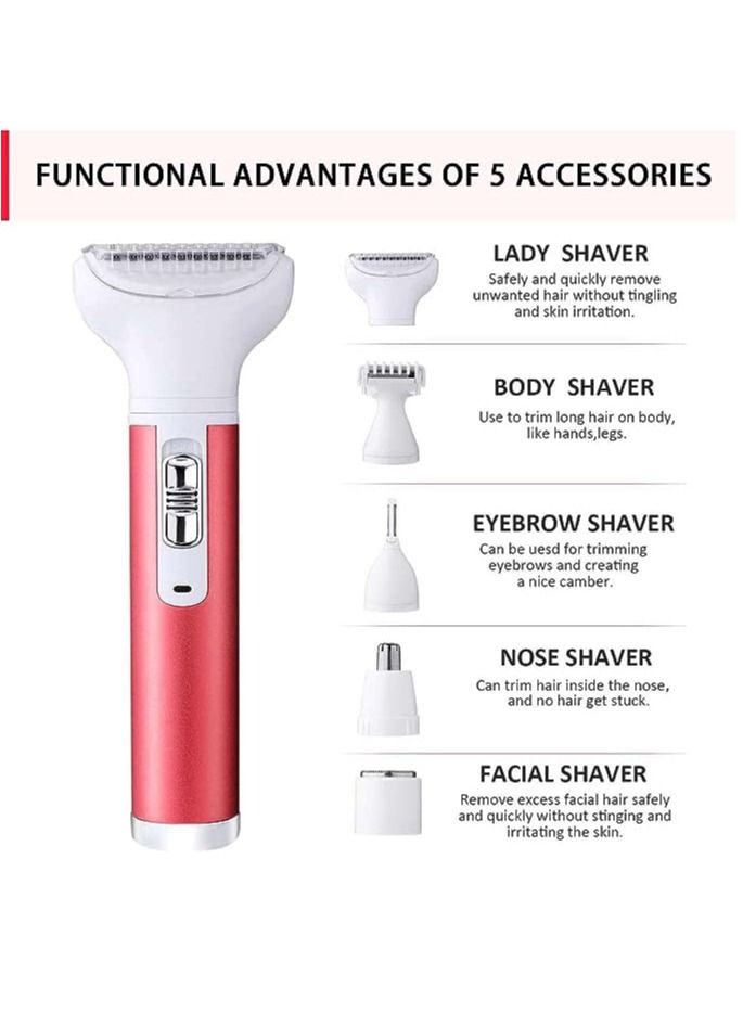 5 in 1 Women's Electric Shaver,Electric Painless Shaver for Women,Lady Razor,Rechargeable Epilator,Wet and Dry Shaver for Body/Legs/Arms/Armpit/Facial/Lips/Eyebrow/Nose Hair - Image 3
