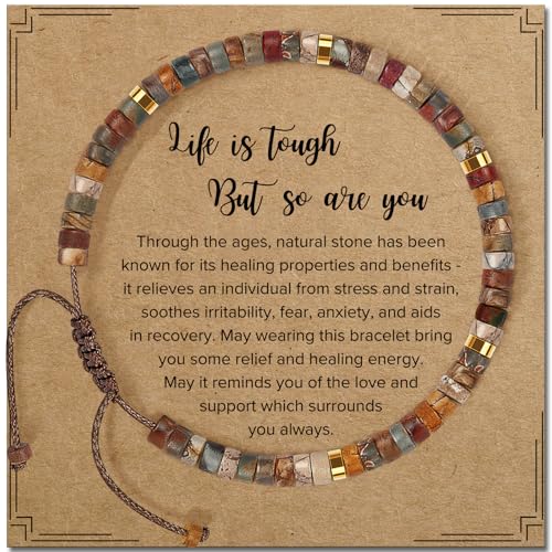 ZOKCC Inspirational Gifts Bracelets for Women: Healing Natural Stone Bracelets - Get Well Soon Gifts for Women Best Friends Sister Mom - Life is Tough But So are You Bracelet - Image 1