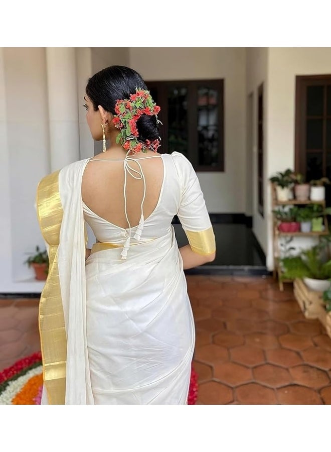 YASHIKA ساري Yashika النسائي من الحرير المنسوج Banarasi Kanjivaram مع مادة البلوزة|| بونغال الساري الهندي الجنوبي الخاص في ولاية كيرالا - Image 3