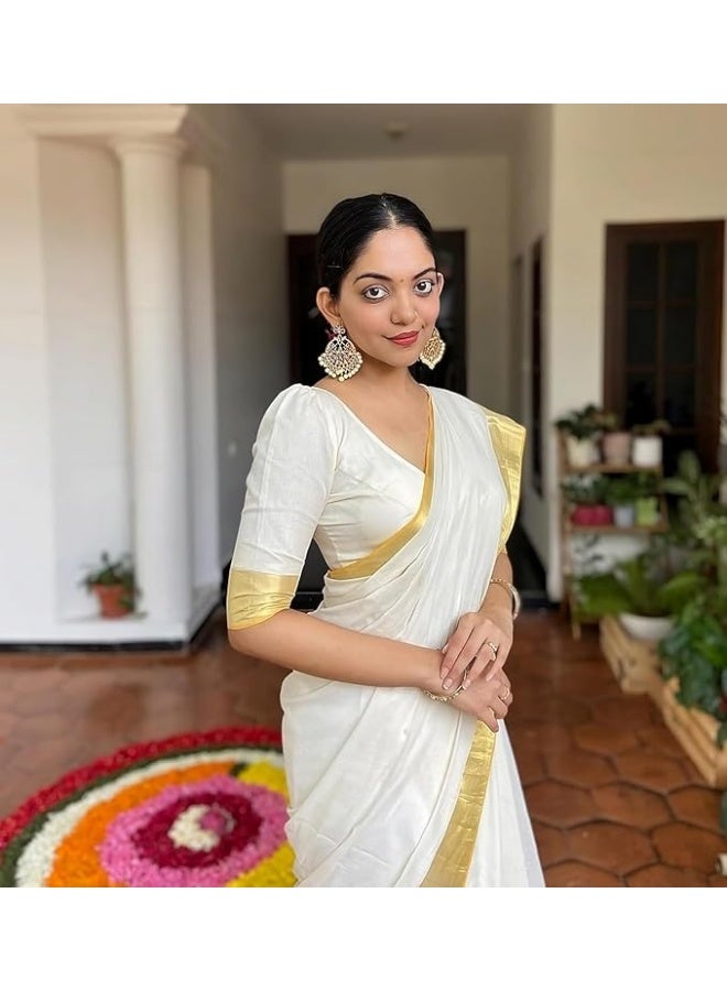 YASHIKA ساري Yashika النسائي من الحرير المنسوج Banarasi Kanjivaram مع مادة البلوزة|| بونغال الساري الهندي الجنوبي الخاص في ولاية كيرالا - Image 1