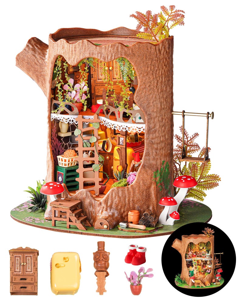 Rolife DIY Miniature House Kit Tree House, Tiny House Model House Building Kit for Teens, DIY Crafts for Adults, Birthday/Halloween for Parents Friends (Fairytale Tree House) - Image 1