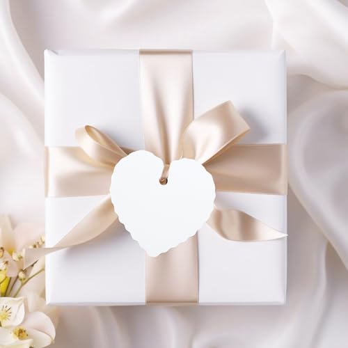 G2PLUS White Gift Tags with String, 100PCS Heart Gift Tags, Blank Paper Hang Tag, Valentines Heart Shaped Name Label Tag for Present Wrapping, Valentine, Wedding Party Favors - Image 5
