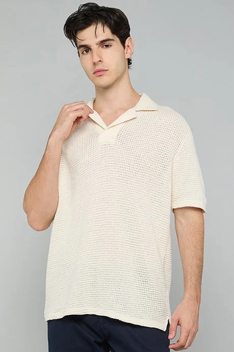 أر أند بي Textured Polo T-Shirt with Short Sleeves
