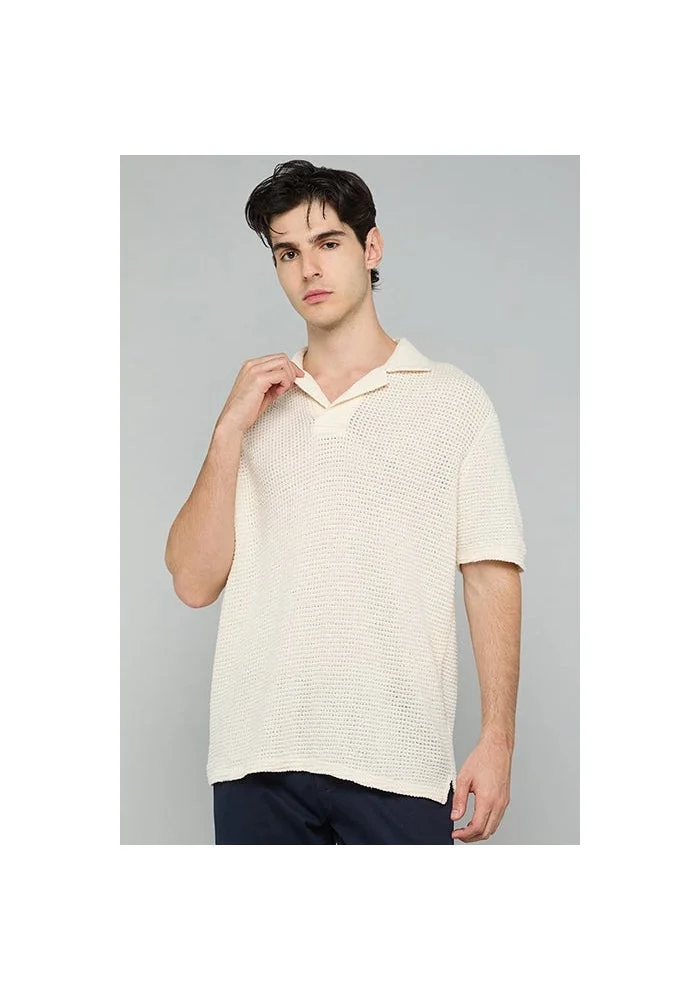 أر أند بي Textured Polo T-Shirt with Short Sleeves