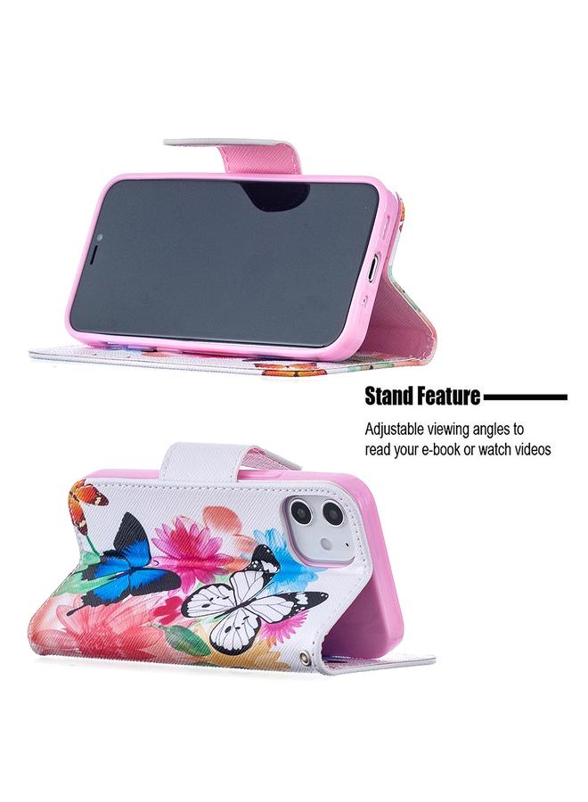 زبون جراب لهاتف iPhone 12 mini بنمط رسم ملون، جراب جلدي قلاب أفقي مع حامل وفتحات للبطاقات ومحفظة - Image 4